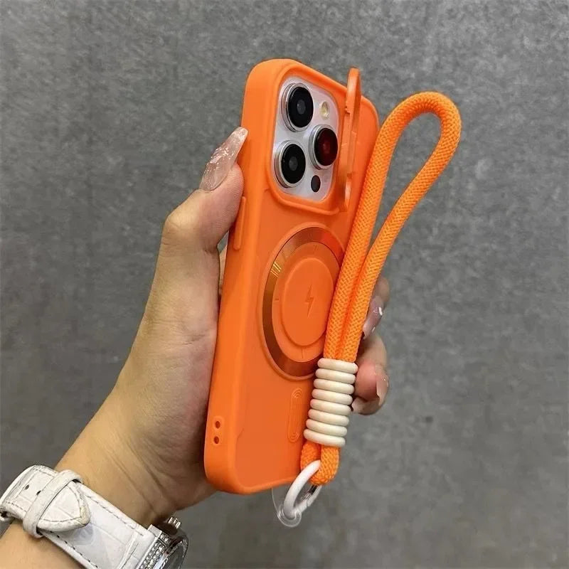 Luxury Flip Lens Magnetic Case with Wristband for iPhone (Nylon Lanyard Included)
