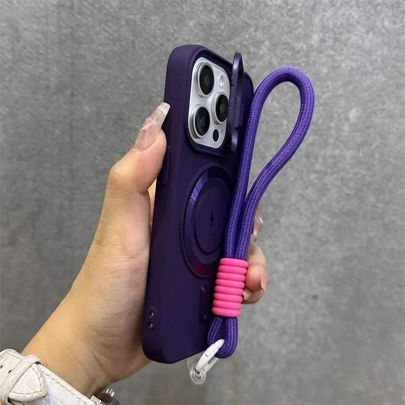 Luxury Flip Lens Magnetic Case with Wristband for iPhone (Nylon Lanyard Included)