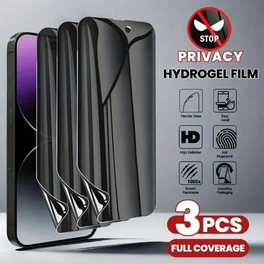 3-Pack Anti-Spy Hydrogel Screen Protectors – Full HD Privacy & Full Coverage