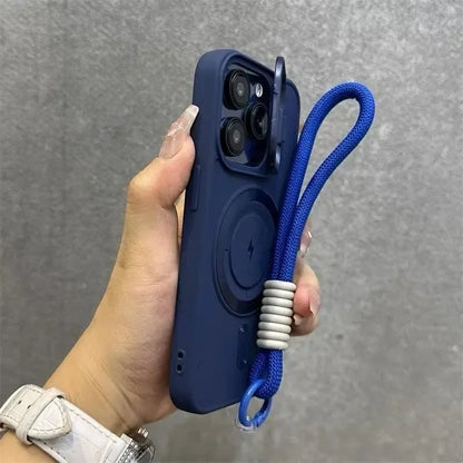 Luxury Flip Lens Magnetic Case with Wristband for iPhone (Nylon Lanyard Included)